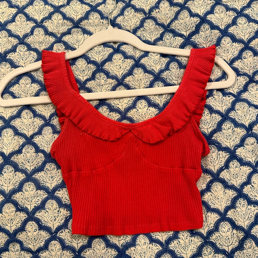 shein red ruffle crop top